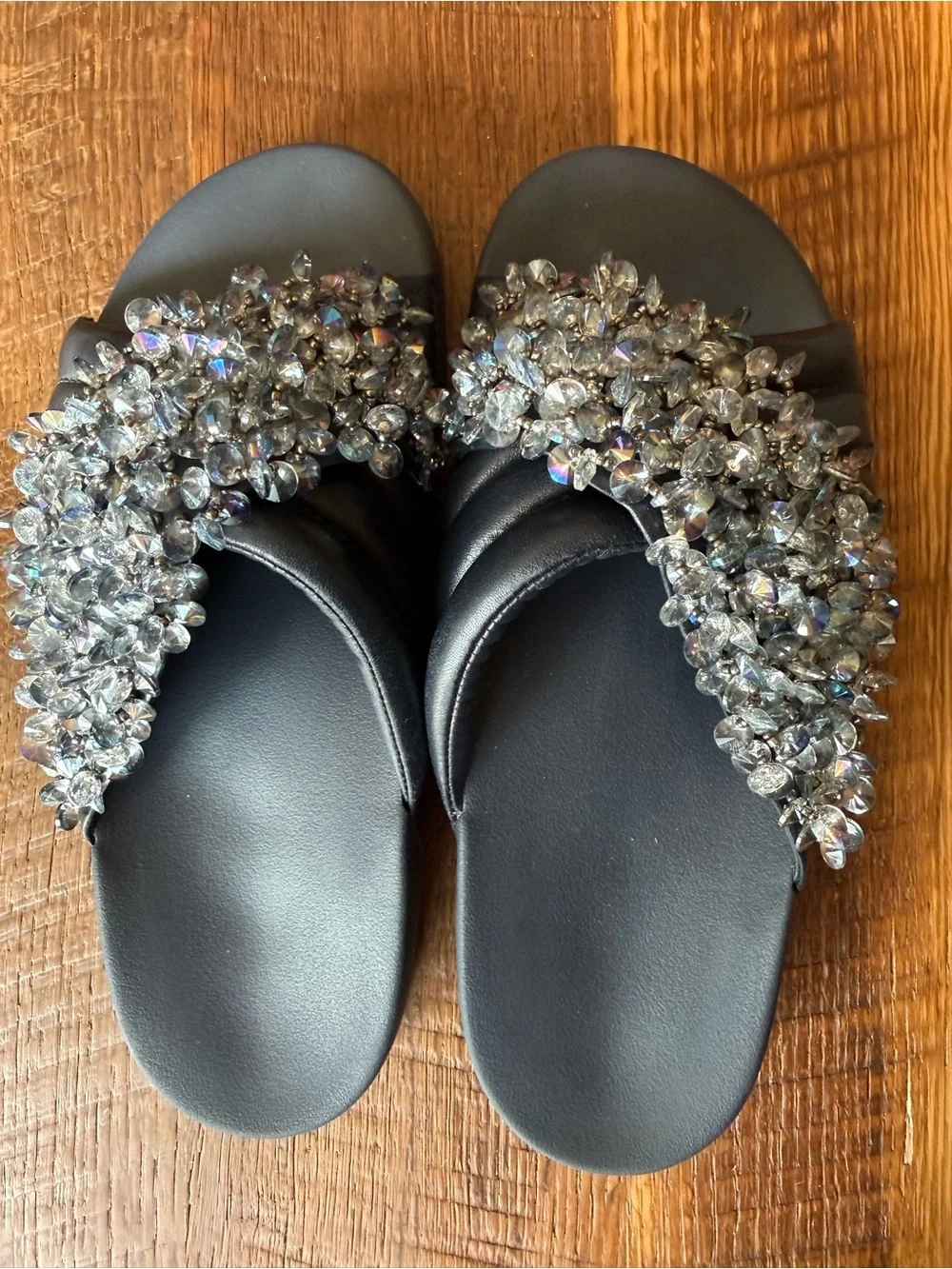 Tory Burch Crystal-Embellished Slide Sandals Sz8 - Blue